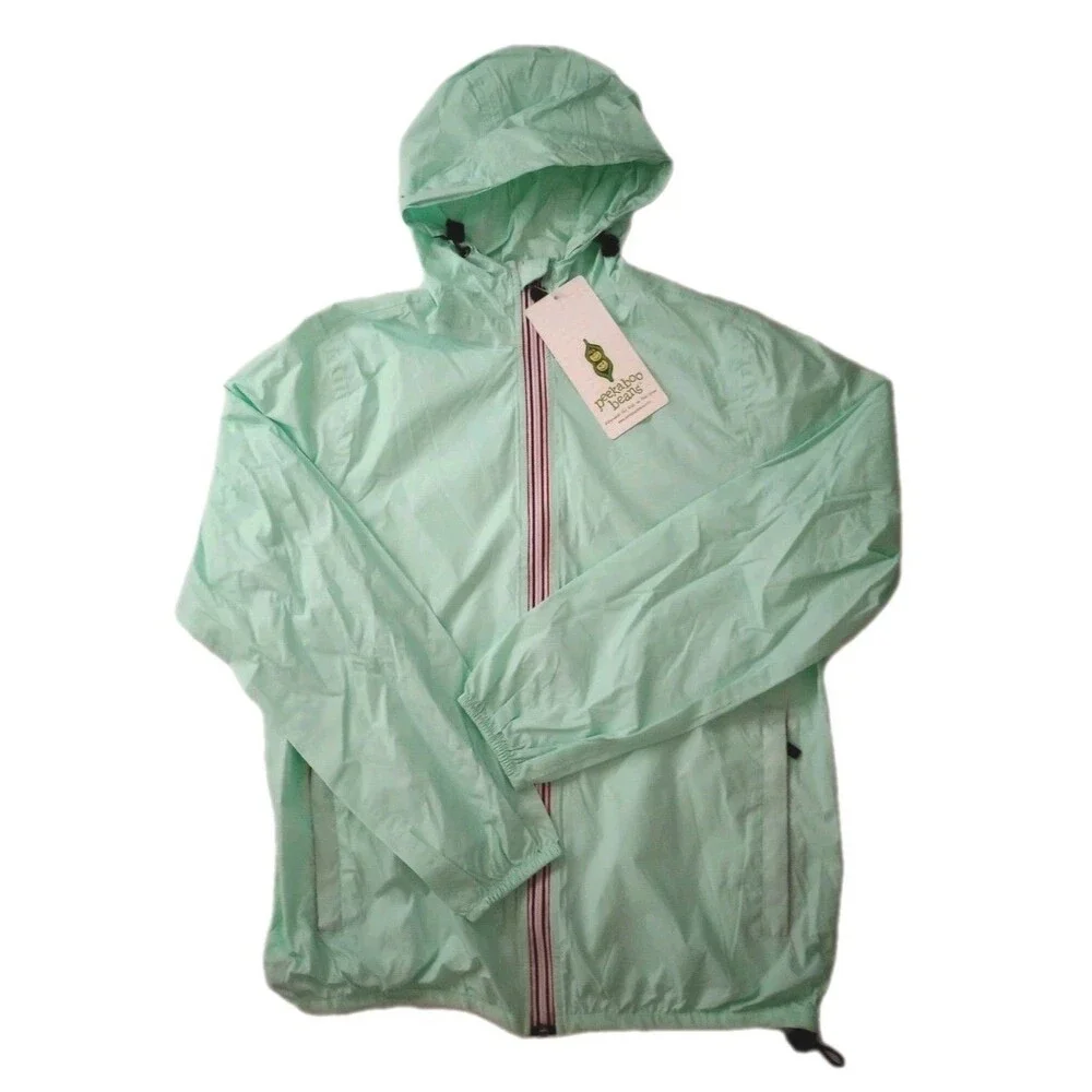 NWT Peekaboo Beans Rain Coat Jacket Teal Green sz M Youth (10) Zipper Pockets